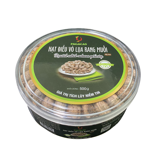 Hạt điều rang muối vỏ lụa Pagacas - Tròn xếp hoa 500g