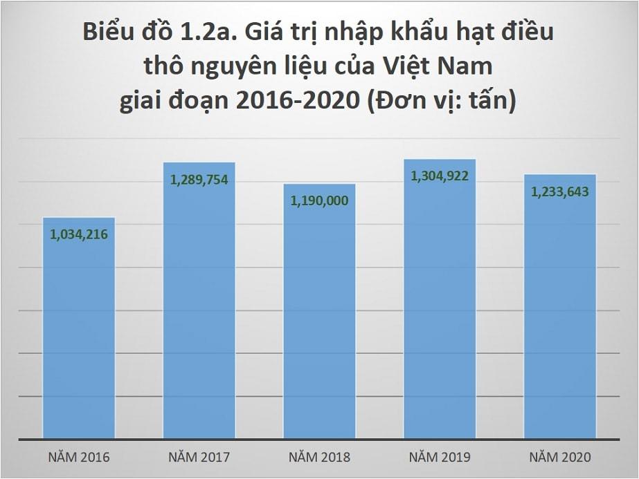 Sản lượng nhập khẩu hạt điều nguyên liệu của Việt Nam
