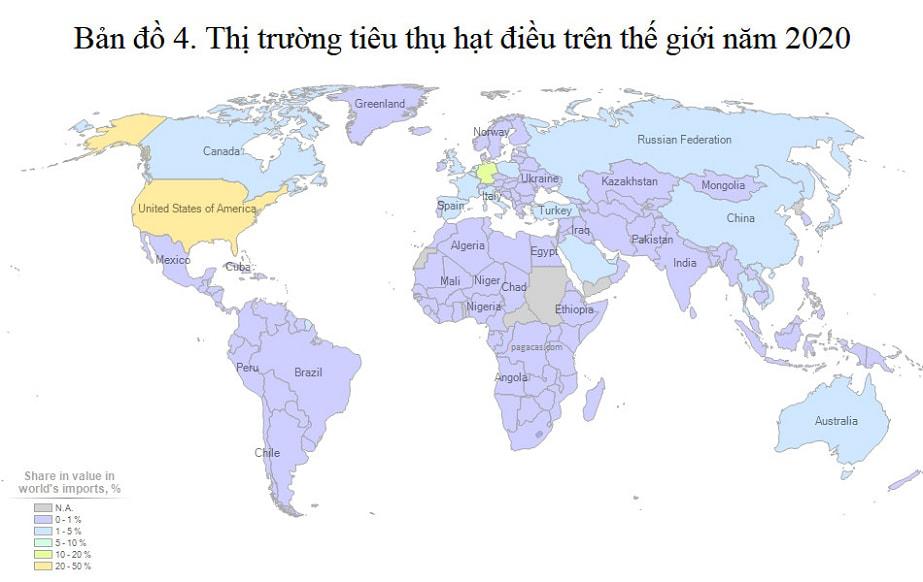 Thị trường tiêu thụ hạt điều trên thế giới năm 2020